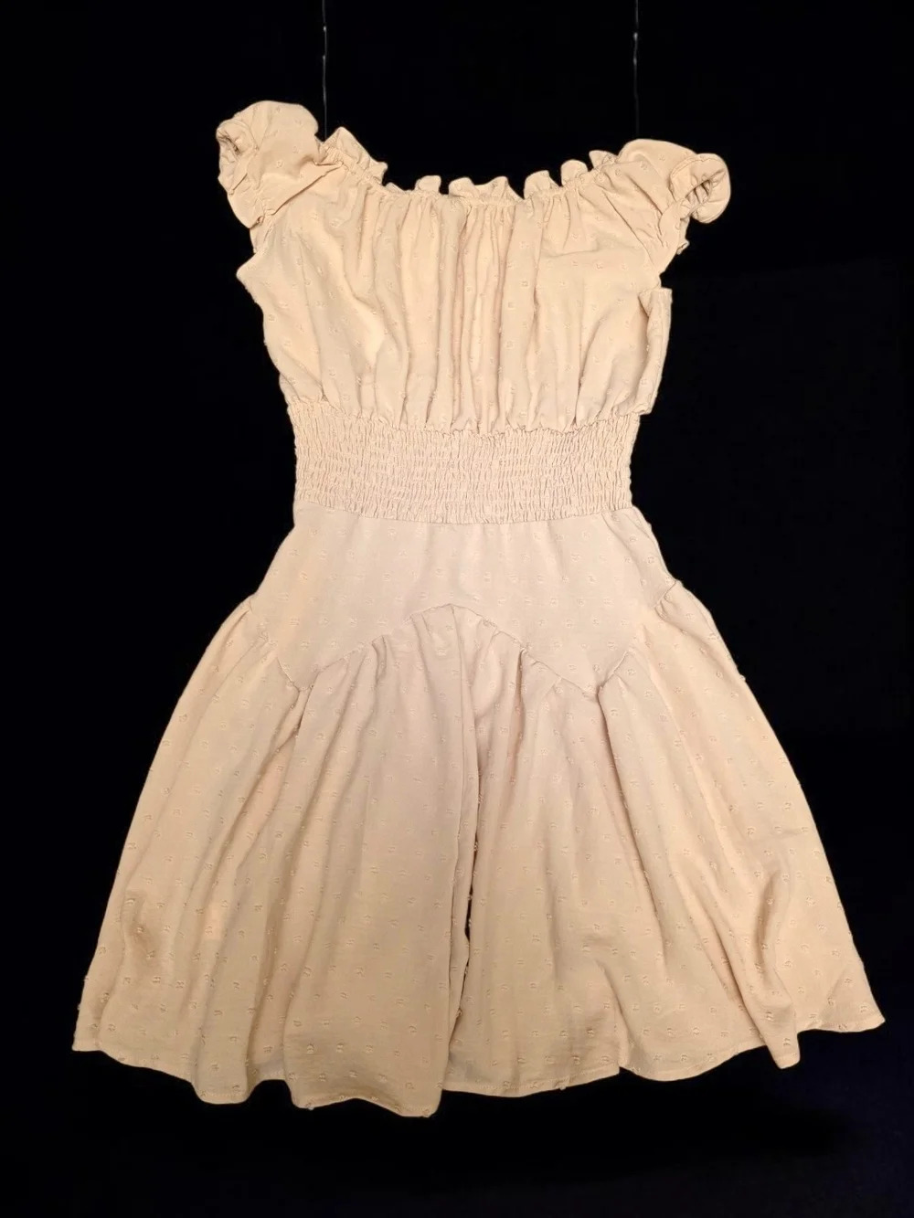 Source Unknown Off-Shoulder Ruffle Mini Dress in Cream